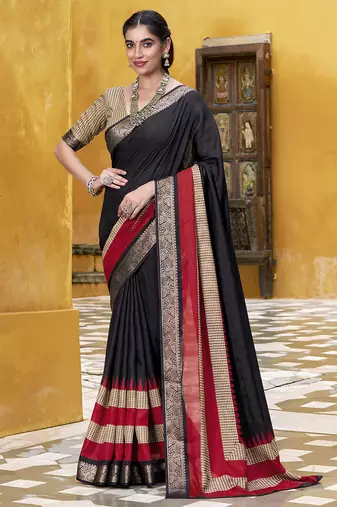 Lightweight Elegance Printed Poly Cotton Saree with Traditional Zari Weaving