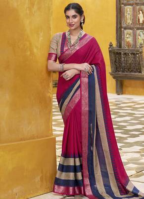 Lightweight Elegance Printed Poly Cotton Saree with Traditional Zari Weaving 1