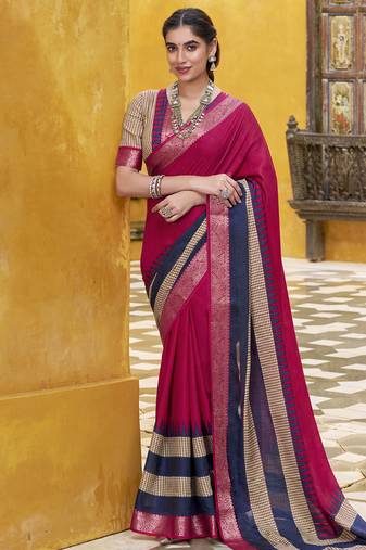 Lightweight Elegance Printed Poly Cotton Saree with Traditional Zari Weaving