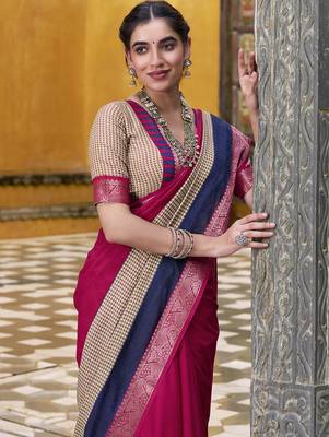 Lightweight Elegance Printed Poly Cotton Saree with Traditional Zari Weaving 2