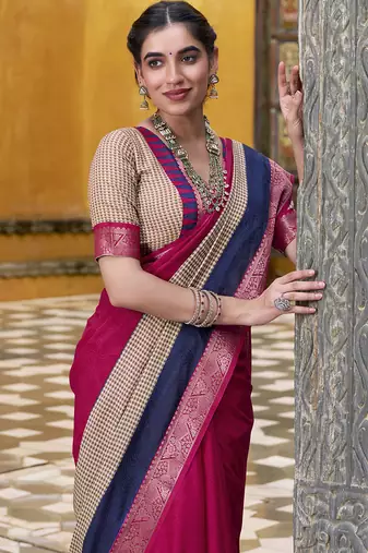 Lightweight Elegance Printed Poly Cotton Saree with Traditional Zari Weaving