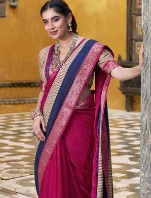 Lightweight Elegance Printed Poly Cotton Saree with Traditional Zari Weaving 4