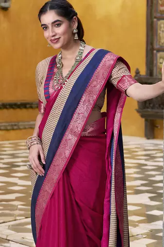 Lightweight Elegance Printed Poly Cotton Saree with Traditional Zari Weaving