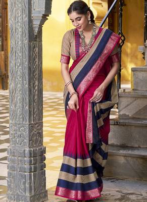 Lightweight Elegance Printed Poly Cotton Saree with Traditional Zari Weaving 5