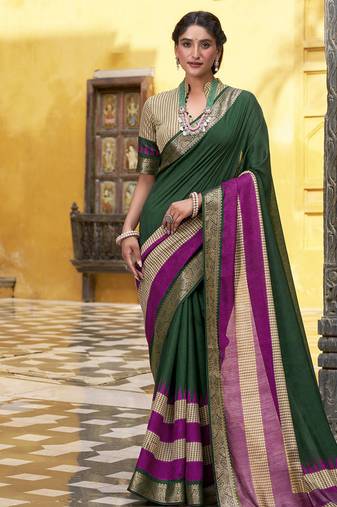 Lightweight Elegance Printed Poly Cotton Saree with Traditional Zari Weaving