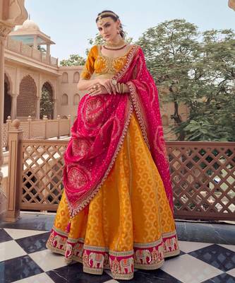 ORANGE ELEPHANT BOARDER BEADS WORK LEHENGA FOR WEDDING 1
