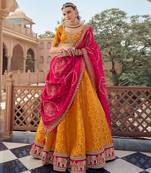 ORANGE ELEPHANT BOARDER BEADS WORK LEHENGA FOR WEDDING