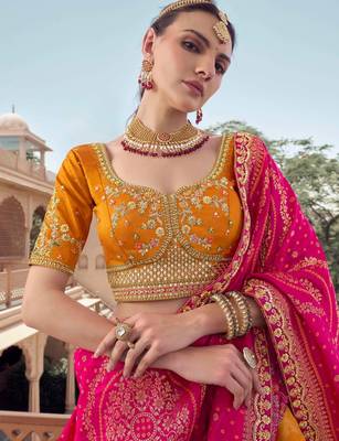 ORANGE ELEPHANT BOARDER BEADS WORK LEHENGA FOR WEDDING 2