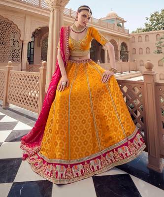 ORANGE ELEPHANT BOARDER BEADS WORK LEHENGA FOR WEDDING 4