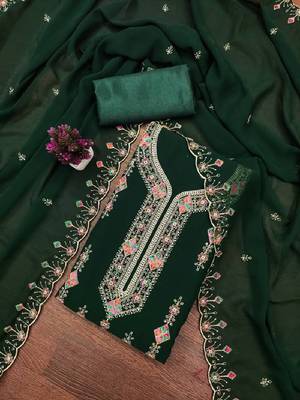 green embroidered georgette dress material 2