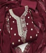 maroon embroidered georgette dress material