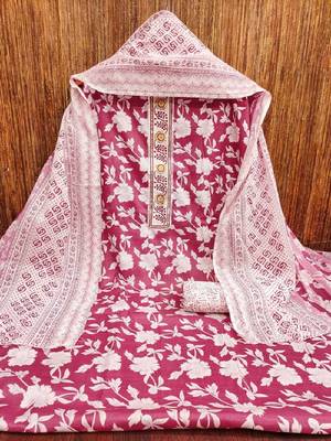 pink printed cotton dress material 2