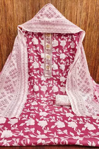pink printed cotton dress material