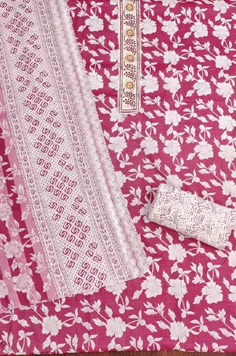 pink printed cotton dress material