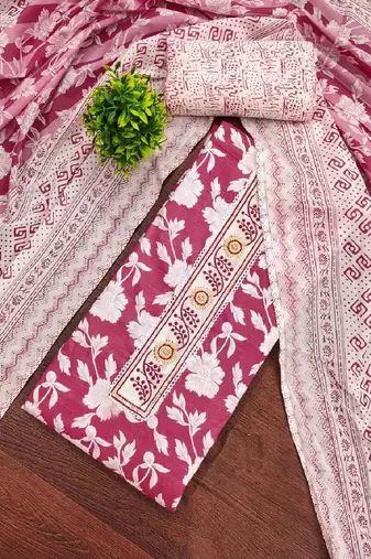 Women's multi unstitched print & handwork cotton dress material