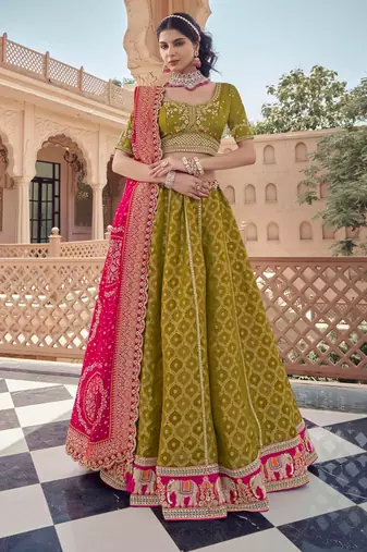 elephant boarder beads work lehenga for wedding