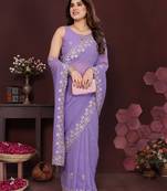 LAVENDER Beautiful georgette silk embroidery work saree 