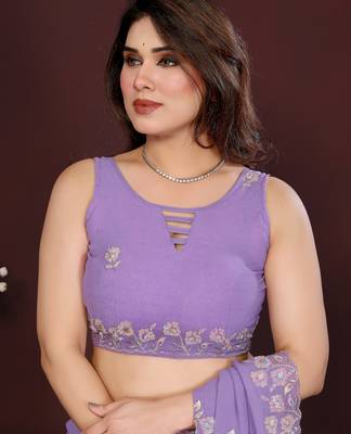 LAVENDER Beautiful georgette silk blend embroidery work saree  5