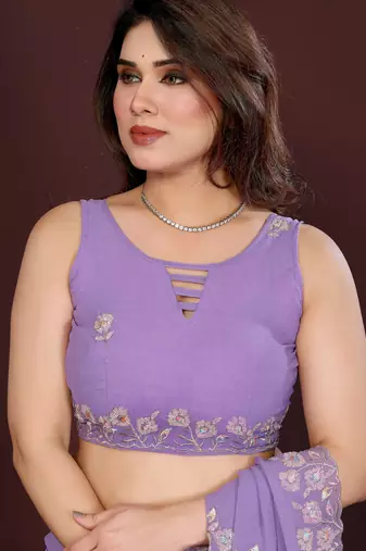 LAVENDER Beautiful georgette silk blend embroidery work saree 