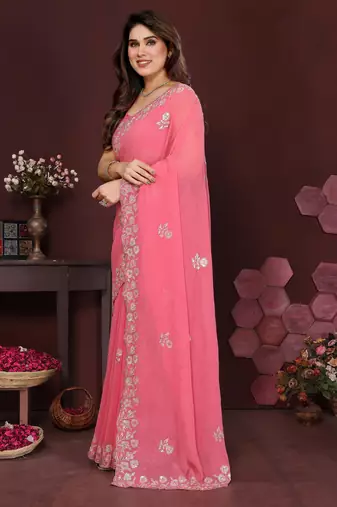 CARROT Beautiful georgette silk blend embroidery work saree 