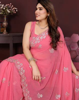 CARROT Beautiful georgette silk blend embroidery work saree  3