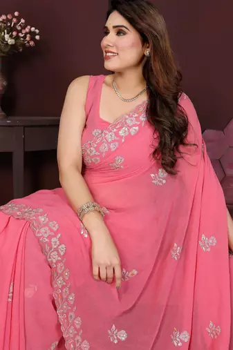 CARROT Beautiful georgette silk blend embroidery work saree 