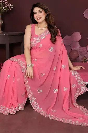 CARROT Beautiful georgette silk blend embroidery work saree 