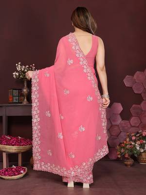 CARROT Beautiful georgette silk blend embroidery work saree  5