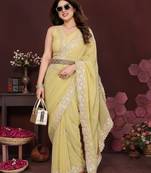 YELLOW Beautiful georgette silk embroidery work saree 