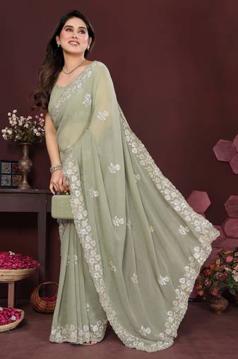 PISTA Beautiful georgette silk embroidery work saree 