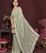 PISTA Beautiful georgette silk embroidery work saree 
