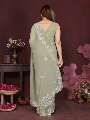 PISTA Beautiful georgette silk blend embroidery work saree  3