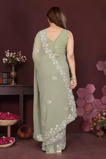 PISTA Beautiful georgette silk blend embroidery work saree 