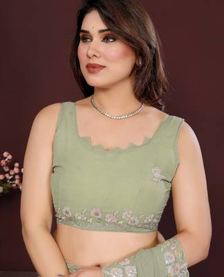 PISTA Beautiful georgette silk blend embroidery work saree  5