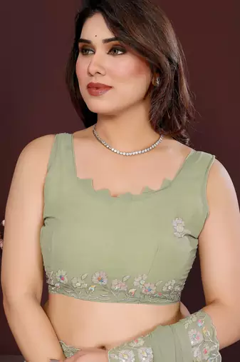 PISTA Beautiful georgette silk blend embroidery work saree 