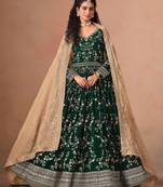 Dark green faux georgette jacquard embroidered work anarkali suit