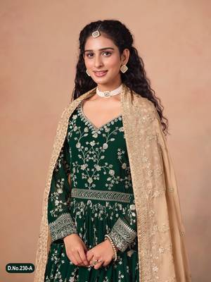 Dark green faux georgette jacquard embroidered anarkali suit 3