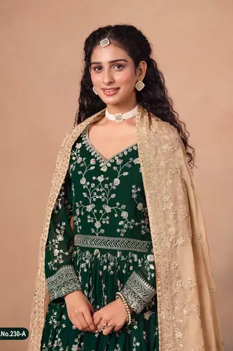 Dark green faux georgette jacquard embroidered anarkali suit