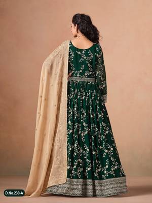 Dark green faux georgette jacquard embroidered anarkali suit 4