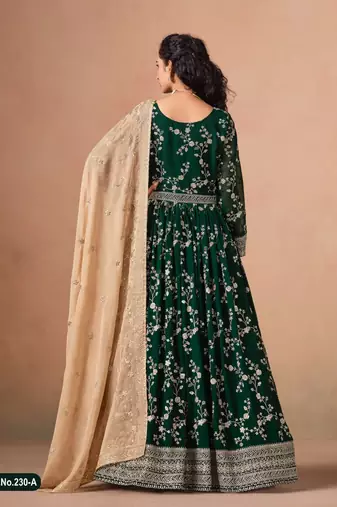 Dark green faux georgette jacquard embroidered anarkali suit