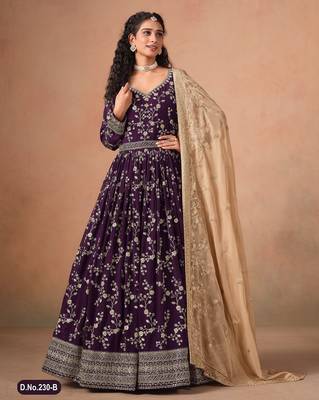 Purple faux georgette jacquard embroidered  anarkali suit 2