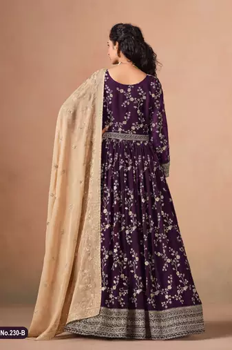 Purple faux georgette jacquard embroidered  anarkali suit