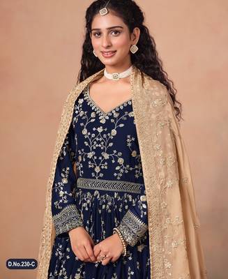 Navy blue faux georgette jacquard embroidered  anarkali suit 3