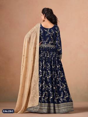 Navy blue faux georgette jacquard embroidered  anarkali suit 4