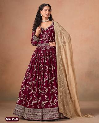 Red faux georgette jacquard embroidered  anarkali suit 2