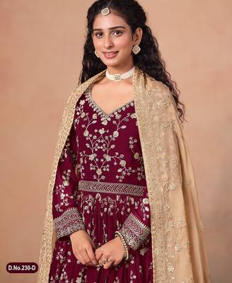 Red faux georgette jacquard embroidered  anarkali suit 3