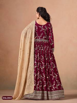 Red faux georgette jacquard embroidered  anarkali suit 4