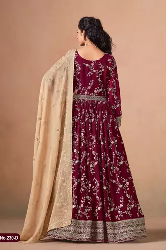 Red faux georgette jacquard embroidered  anarkali suit