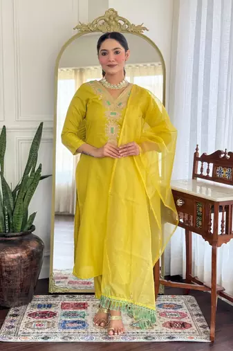 Women's Viscose Rayon Embroidered Straight Kurta with Pant And Dupatta Set
