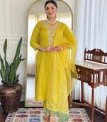 Women's Viscose Rayon Embroidered Straight Kurta with Pant And Dupatta Set